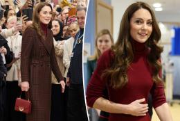Kate Middleton bundles up in burgundy for surprise Royal Marsden hospital visit
