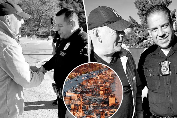 Bruce Willis shakes hands with LA fires first responders in rare outing