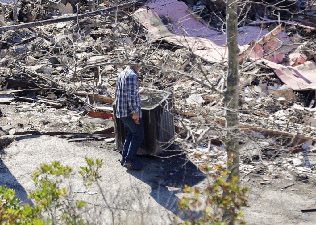 Mel Gibson visiting his Malibu, Calif., mansion that was destroyed in the Palisades wildfires on Jan. 15.  