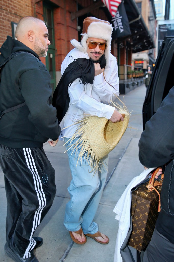 Bad Bunny steps out in flip flops in the frigid cold NYC.