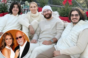 Celine Dion and kids with René Angélil inset