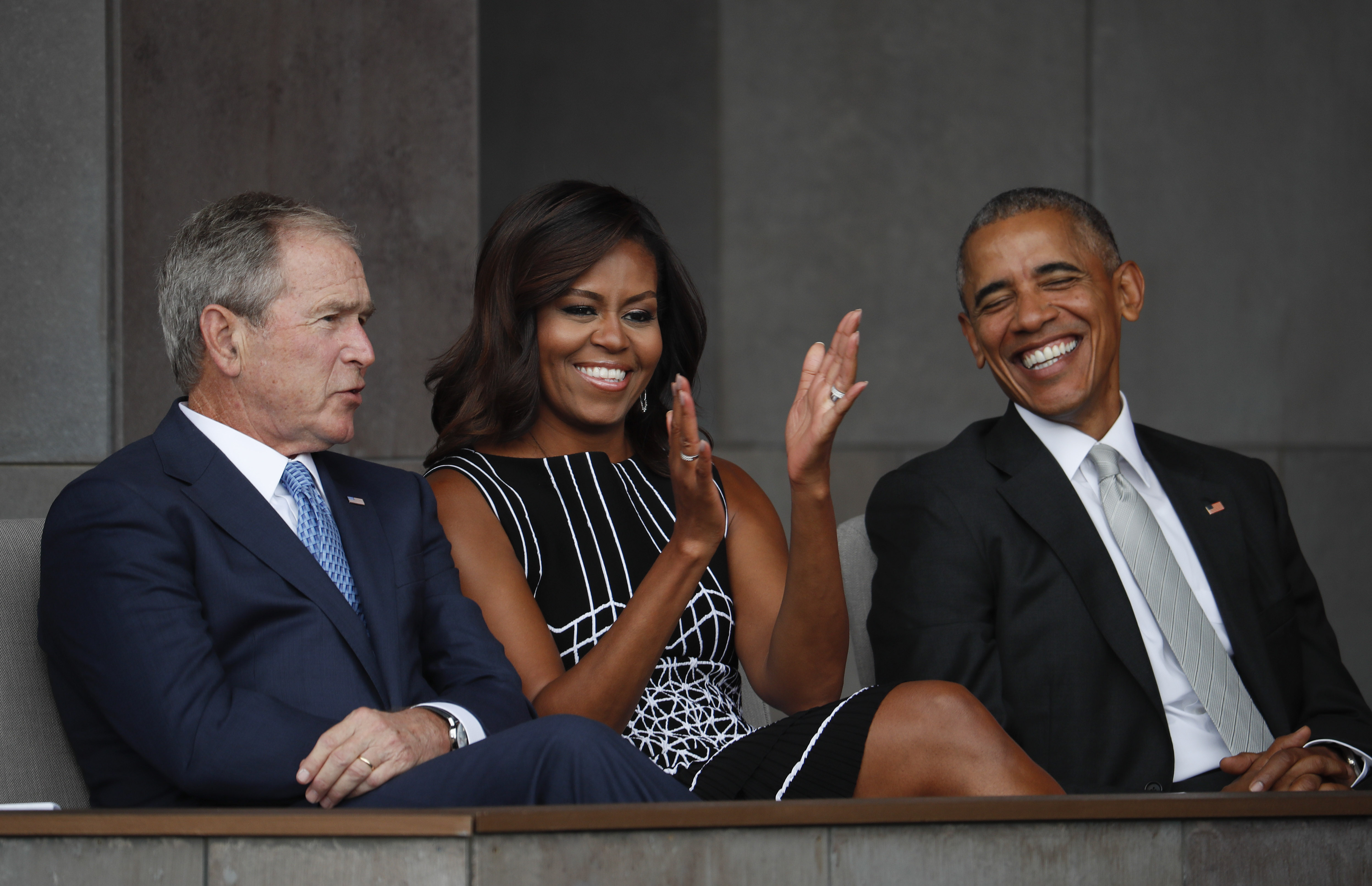 George W. Bush, Michelle Obama, Barack Obama 