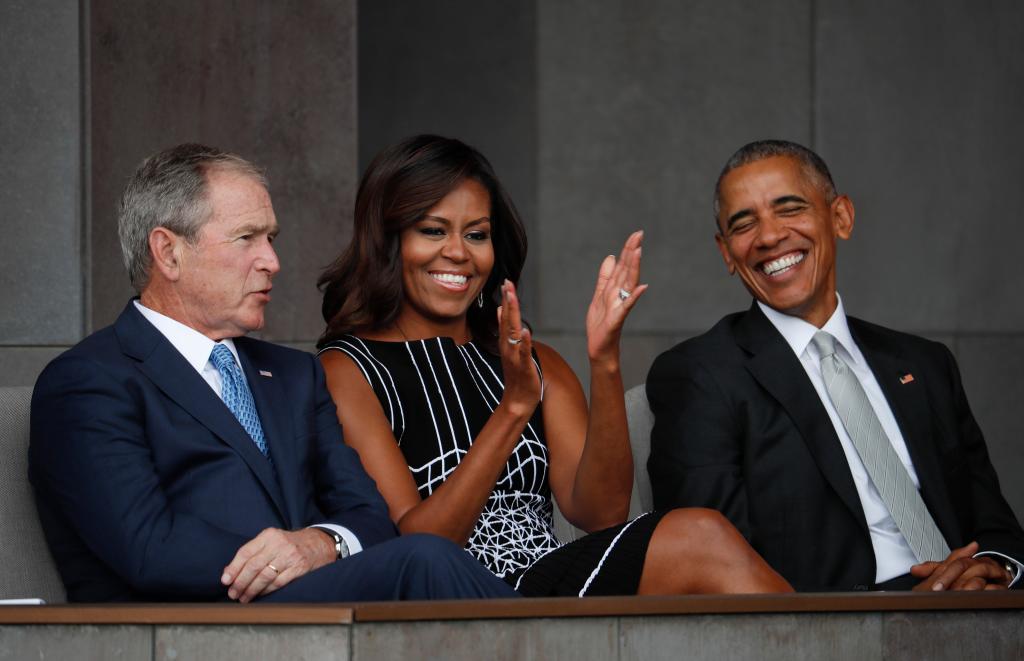 George W. Bush, Michelle Obama, Barack Obama 