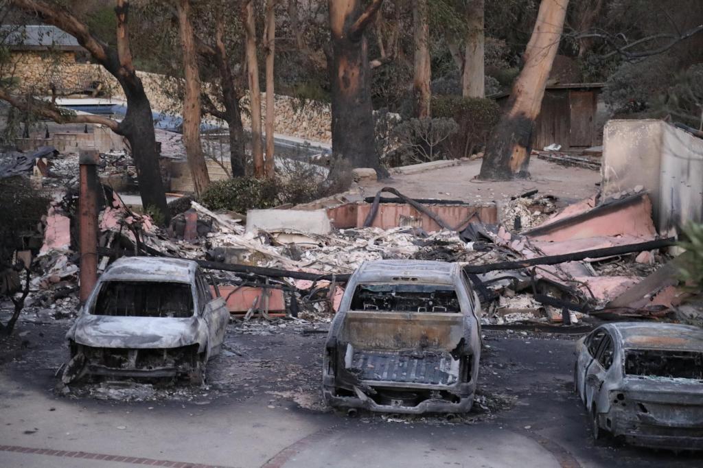 Mel Gibson visiting his Malibu, Calif., mansion that was destroyed in the Palisades wildfires on Jan. 15.  
