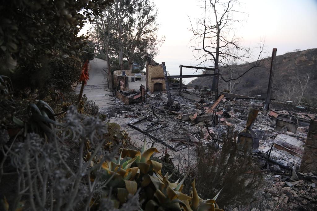 Mel Gibson visiting his Malibu, Calif., mansion that was destroyed in the Palisades wildfires on Jan. 15.  