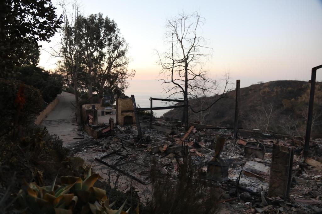 Mel Gibson visiting his Malibu, Calif., mansion that was destroyed in the Palisades wildfires on Jan. 15.  